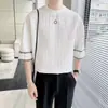 Venta Directa de Fábrica Camiseta Marca de Moda Cuello Redondo Escote Pequeño Manga Tres Cuartos Verano Moda Ins Manga Media Top de Textura de Alta Gama