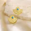 Estilo Vacacional Bohemio Explosiones Moda Relieve Pendientes de Girasol Acero Inoxidable Pendientes Forma de Pavo Real Oro de 18K