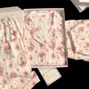 Pijama de conejo de dibujos animados estampado para mujer primavera y verano nuevo algodón nube manga corta tres piezas ropa para el hogar foto real al por mayor