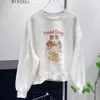 Moletom cartoon retrô americano para mulheres, novo estilo popular outono/inverno 2026, top branco e cinza da moda para pessoas baixinhas
