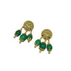 Bronce Antiguo Occidental Chapado en Oro 18 Monedas de Oro Retro Antiguas con Ágata Verde Redondo Borlas de Piedra Natural