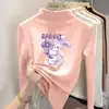 Ropa interior básica para niñas con forro polar de otoño e invierno, camiseta de manga larga cepillada para niños, cuello semi-alto, top cálido para niños mayores
