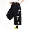 Comercio Exterior Verano Retro Americano Bordado de Toalla Estrella de Cinco Puntas Estrella de Siete Puntas Pantalones Cortos de Mezclilla Unisex Casual Sueltos Pierna Ancha