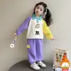 Conjunto de Sudadera con Bloques de Color Súper Lindo para Niñas Ropa de Otoño Invierno Bebé Niña Invierno Forrado de Terciopelo Conjunto Casual Deportivo Elegante de Dos Piezas