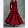 Sitio de Moda Independiente Transfronterizo Europeo y Americano 2025 Estilo Retro Francés Gamuza Sintética Ribete de Encaje Patchwork Camisa Vestido Largo