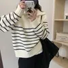 Suéter pullover de rayas con media cremallera, nuevo estilo coreano para Primavera y Otoño, holgado, versátil, estilo perezoso, top suéter de manga raglán