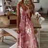 Vestido de verano europeo y americano de Wish Cross-border 2020 para mujer, ajustado, largo, con flores y tirantes.