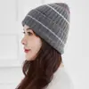 100% Cachemir Puro para Mujer Rayas Simple Versátil Casual Gorro de Cachemir Otoño e Invierno Protección para los Oídos Resistente al Viento Gorro Venta al por Mayor