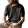Nueva Camisa de Punto de Manga Corta Estilo Retro Old Money para Hombre, Marca de Moda Otoñal Tencel Lyocell Fresca Camiseta de Oficina para Hombre