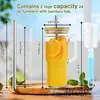 Amazon Taza de cristal Mason de 24 oz con asa de bambú, tapa y popote brillante para bebidas frías, té de leche, vaso para jugo