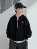 Sudadera de media cremallera para niño, nuevo estilo primavera/otoño 2025, corte holgado, con bordado de letras y diseño de dos piezas falso, manga larga