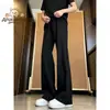 Calça Social Drapeada Cor Sólida Versátil Estilo Coreano Lâmina Crescente Masculina Outono Solta Fresca Não Amassa Toque de Luxo Micro Flare Calça Longa