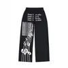Pantalones deportivos para hombre con estampado de letras retro americano, azul marino, cintura elástica, corte holgado, pierna recta ancha