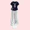 Conjunto Informal de Dos Piezas para Niña Verano 2026 Camiseta de Manga Corta con Cuello Azul Marino Estilo Coreano Pantalones de Pierna Ancha a Cuadros