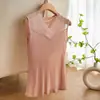 Chaleco de Satén de Seda con Encaje, Cuello en V, para Mujer, Estilo Veraniego Delgado, Capa Base de Seda de Morera Sin Costuras, Top Exterior