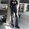 Jeans de pierna ancha rasgados en negro y gris estilo americano para mujer, nuevos de verano, cintura alta, corte holgado, efecto adelgazante, caída, pantalones de pierna recta
