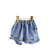 Ai Le Rabbit 2023 Verano Nuevo Conjunto para Niñas Lindo Camisa de Solapa Bordada Más Shorts de Mezclilla Conjunto de Dos Piezas