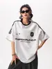 Camiseta Oversized Solta Gola Redonda Estilo Europeu com Três Listras Unissex Manga Curta Marca Tendência Retro Americana Top Pesado Manga Meia-Manga Verão