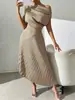 Ropa de mujer transfronteriza europea y americana de Amazon, vestido plisado de hombros descubiertos, vestido plisado de cintura alta con dobladillo irregular, vestido formal de lujo ligero