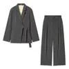 Comercio Exterior Transfronterizo Ropa de Mujer 2026 Nuevos Productos Estilo Europeo y Americano Moda Blazer Cruzado Casual + Pantalones Rayados Sueltos