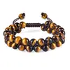 Artículo Popular Transfronterizo: Pulsera tejida a mano de doble fila de 8 mm con piedra Ojo de Tigre, Piedra Biliar Negra y Amatista, ajustable, de doble capa