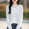 Otoño Invierno 2026 Nuevo Suéter de Punto para Mujer Cuello Redondo Hebilla de Pedrería Suéter Tipo Cárdigan Falso Capa Base para Mujer