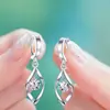 Pendientes de plata sencillos con circonitas, pendientes de perla de amor giratorios para mujer, pendientes de longitud media para mujer, pendientes de moda invertidos