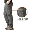 Calça de Algodão com Estampa de Grou para Primavera e Outono Calças de Tamanho Grande para Comércio Exterior Calças de Trabalho Masculinas com Múltiplos Bolsos Resistentes ao Desgaste Casuais