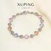 Pulseira Xuping Colorida com Pedras Preciosas Série Moda Luxo Leve Caractere da Sorte Costurada com Fecho Geométrico Redondo de Zircônia Elegante Acessório de Mão