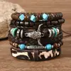 Pulsera Bohemia Retro Europea de Cuero Personalizada de Venta Caliente Pulsera de Cuero Tejido Multicapa Pulsera Retro Apilable para Hombres
