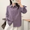 Camisa de Manga Larga Estilo Universitario para Mujer, Camisa Casual de Algodón Puro, Top Multicolor Amigable con la Piel, Rejuvenecedor, Estilo Relajado, Chaqueta Fina con Protección Solar