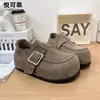 Mocassins Casuais Retrô de Couro Genuíno Sapatos Birkenstock para Dedo Grande Feminino Outono 2026 Novo Estilo Sola Grossa Versátil Mocassins que Aumentam a Altura Interna