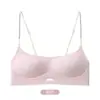 Sutiã feminino sem costura com efeito push-up e levanta seios, anti-queda, faz os seios pequenos parecerem maiores, respirável, com alças finas de glitter e lindo design nas costas