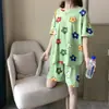 Pijama para Mulheres Verão 2026 Novo Estilo Fino Doce e Fofo Manga Curta Desenho Animado Roupas de Casa Conjunto de Duas Peças para Meninas Estudantes