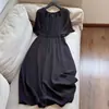 Vestido de Crepé de Seda de China 2026 con Diseño de Cuello Hueco, Vestido Largo Negro, Venta al por Mayor H01AQ8272