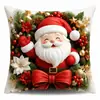 Set de fundas de almohada navideñas para decoración festiva de sala de estar con estampados de muñeco de nieve, Santa Claus, árbol de Navidad y calcetín en cojines de tela
