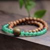 Pulsera de sándalo indio natural Barbie sándalo con anillo doble de ágata verde pulsera de estilo chino nuevo Wenwan