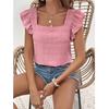 Ropa de Mujer de Comercio Exterior Transfronterizo Europeo y Americano 2024 Amazon Estación Independiente Primavera y Verano Nuevo Top Camisa con Volantes de Cuello Cuadrado
