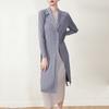 Jaqueta corta-vento plissada feminina Miyake 2024 Primavera e Outono Nova Jaqueta Cardigan de Botão Único Gola Terno Cor Sólida com Cadarço
