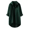 Camisa de Moda de Color Sólido Transfronteriza Europea y Americana para Mujer, Estilo Casual Algodón y Lino Corte Holgado Doble Bolsillo Camisa de Longitud Media