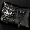 Reloj de Hombre Transfronterizo con Números Romanos, Reloj de Pulsera de Cuarzo, Collar Cruzado, Pulsera Versátil de Moda, Anillo, Navidad