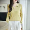 Suéter de malha casual com gola polo, alta imitação, meio aberto, manga longa, listrado, slim fit, versátil, emagrecedor, novo estilo feminino