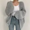 Suéter Grueso de Punto para Mujer, Abrigo de Otoño e Invierno, Cárdigan de Punto con Manga de Linterna, Color Sólido Versátil Estilo Perezoso, Modelo de Exportación