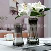 Botella de cristal dorado grande con base de flor de estilo europeo, abierta, con rayas verticales, para plantas hidropónicas creativas, ideal para decorar el hogar.