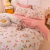 Juego de Ropa de Cama de Franela Gruesa de Algodón Puro de Cuatro Piezas Ropa de Cama 100% Algodón Otoño e Invierno Funda Nórdica Sábana Sábana Ajustable Juego de Tres Piezas