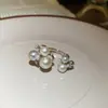 Anel aberto de ouro maciço 14k banhado com zircônia quadrada, coração de borboleta, pérola, anel simples e estiloso para o dedo indicador, joia para mulheres