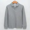 Camisa Polo de Punto Jacquard de Algodón Transfronterizo Cuello de Gaviota 300g Elegante Sin Planchar Lavable a Máquina Casual de Manga Larga para Hombre
