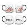 Valor de color alto patrón floral doble Molde abierto taza de cerámica personalidad tendencia costura color esmalte mango Personalización de taza