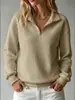Colección de otoño europea y americana 2026: sudadera de mujer cómoda, holgada, de punto gofrado, color liso, cuello alto, con cremallera, manga larga, patchwork