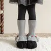 Calcetines para Niños con Botones de Encaje de Terciopelo Ártico, Calentadores de Piernas de Lana Tejida de Color Sólido Engrosados Cálidos al por Mayor